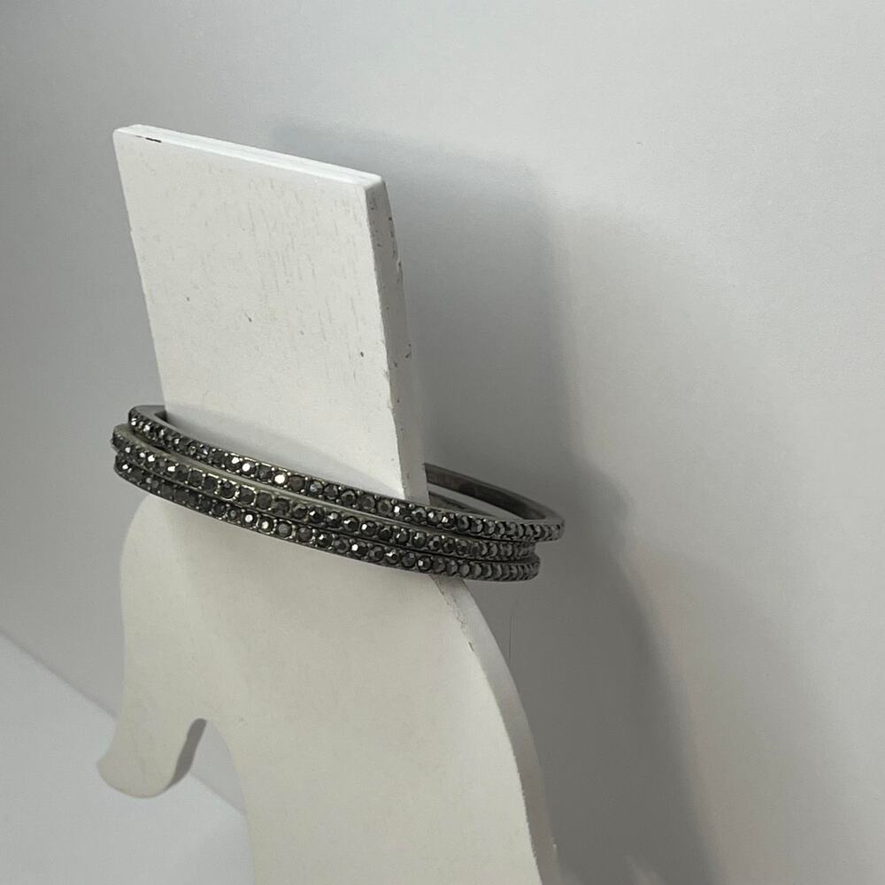 bracelets set of three costume jewelry burnished silver tone gray rhinestone - Picture 7 of 12